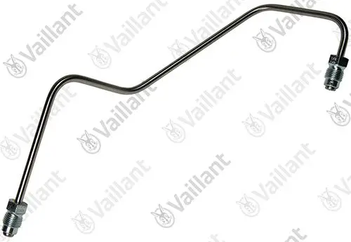 Vaillant Rohrleitung mit gebogener Form und Metalloberfläche, ausgestattet mit Gewindeanschlüssen an beiden Enden.